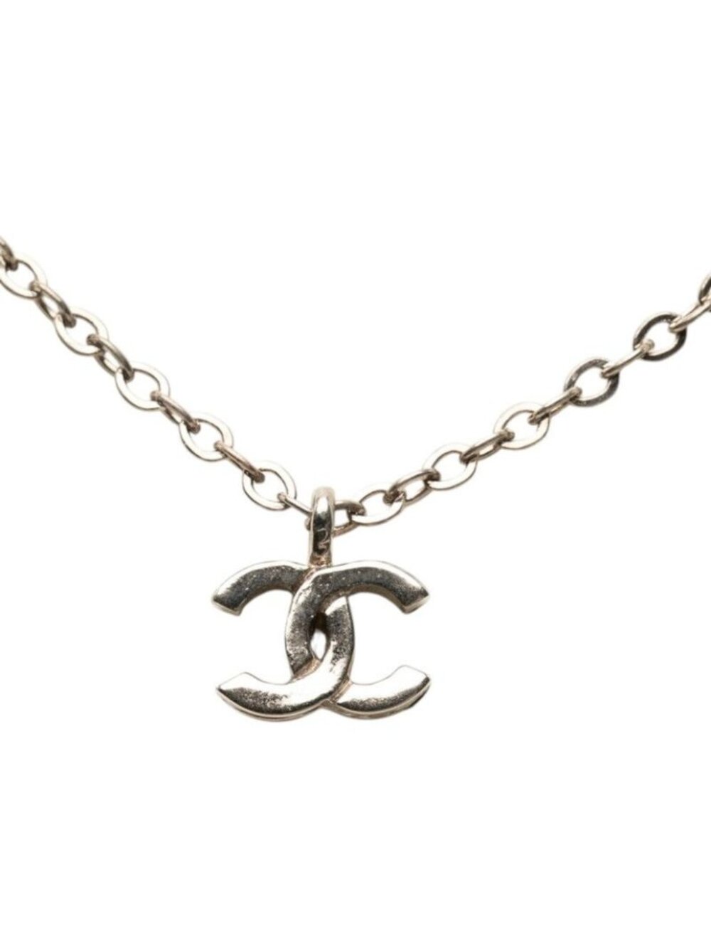 Chanel CC Logo Necklace Silver Metal